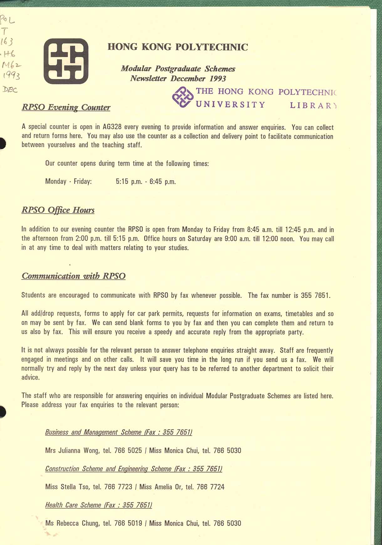 Modular postgraduate schemes newsletter [1993-1998]