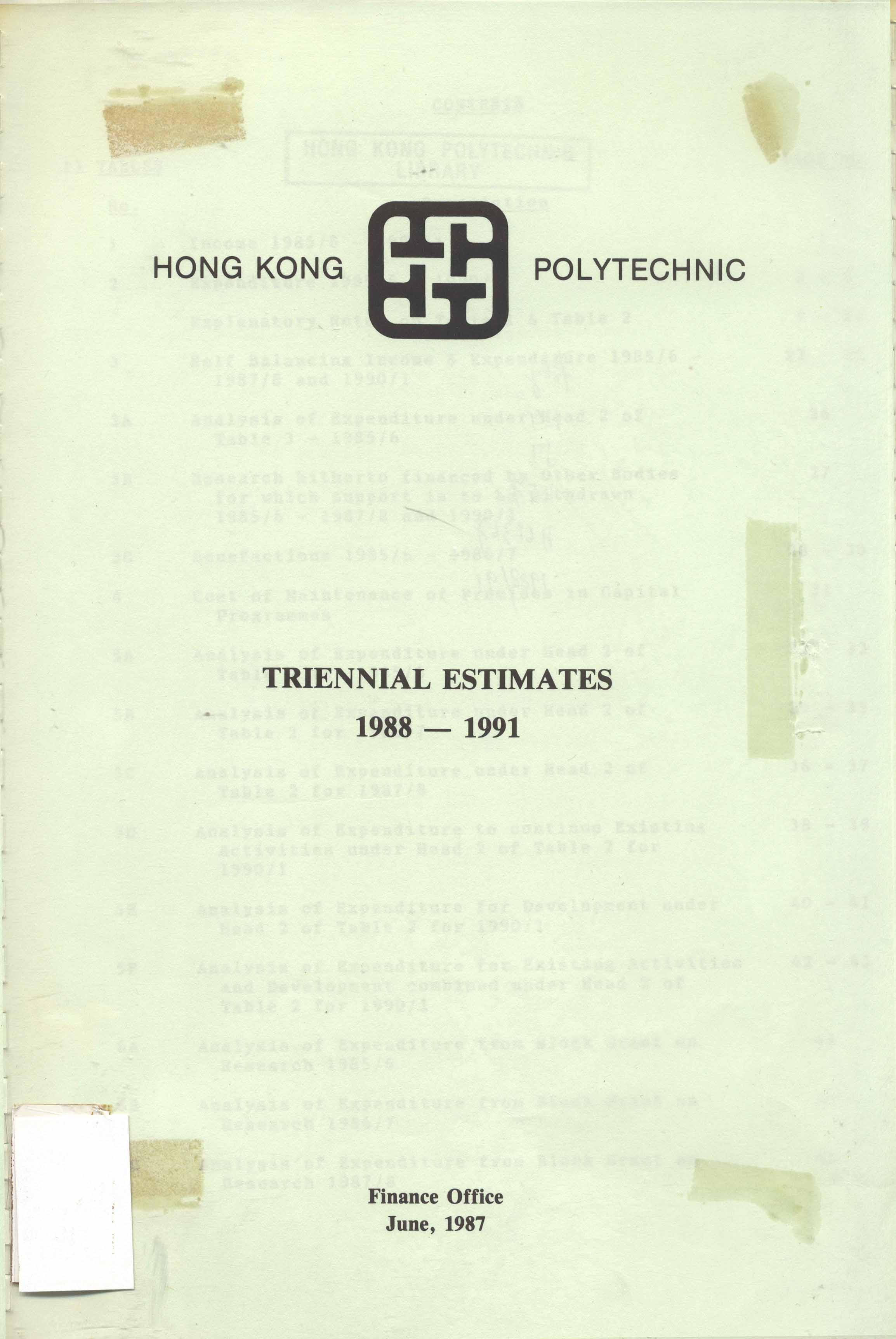 Triennial estimates 1988-1991