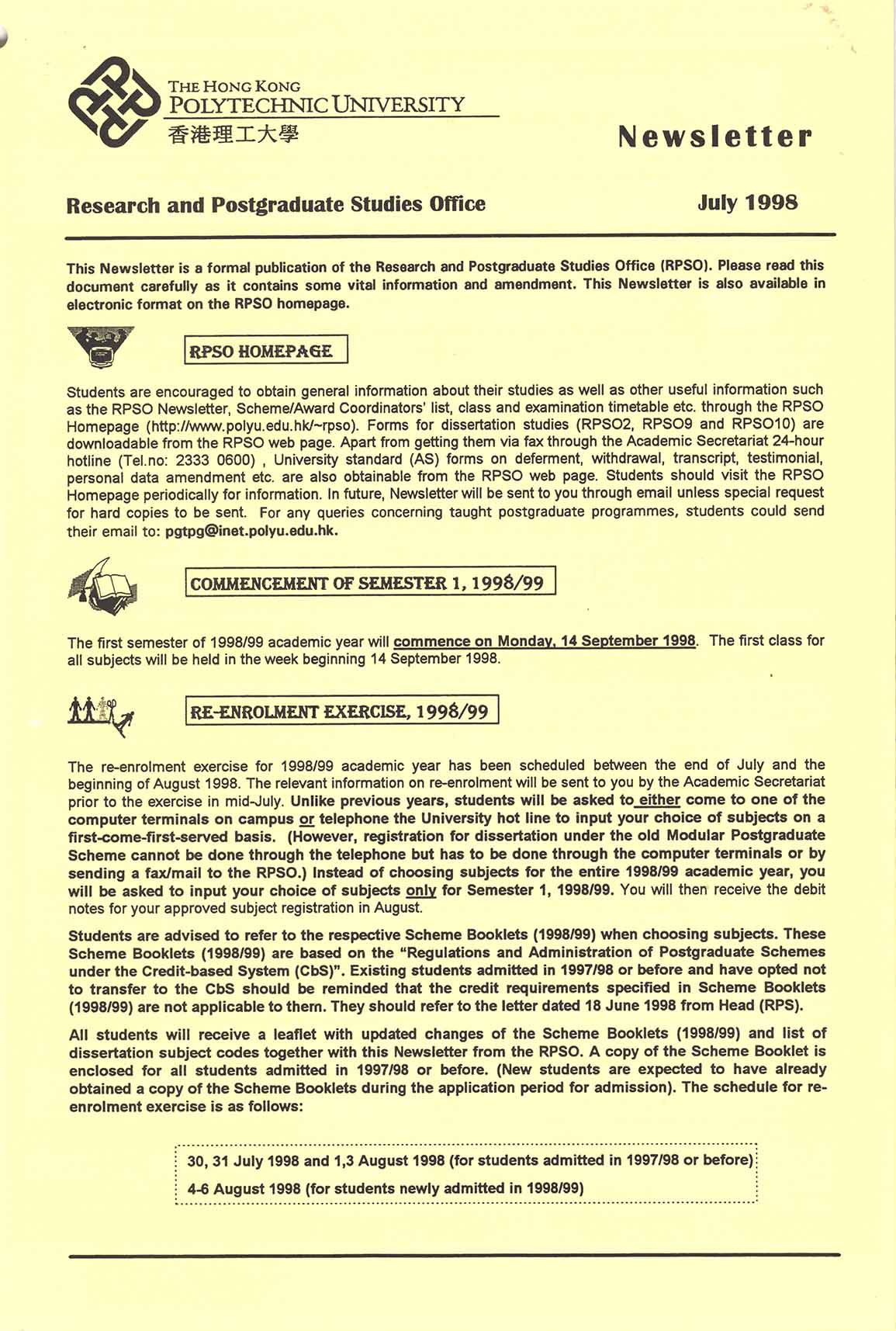 Research and Postgraduate Studies Office newsletter [1998-1999]