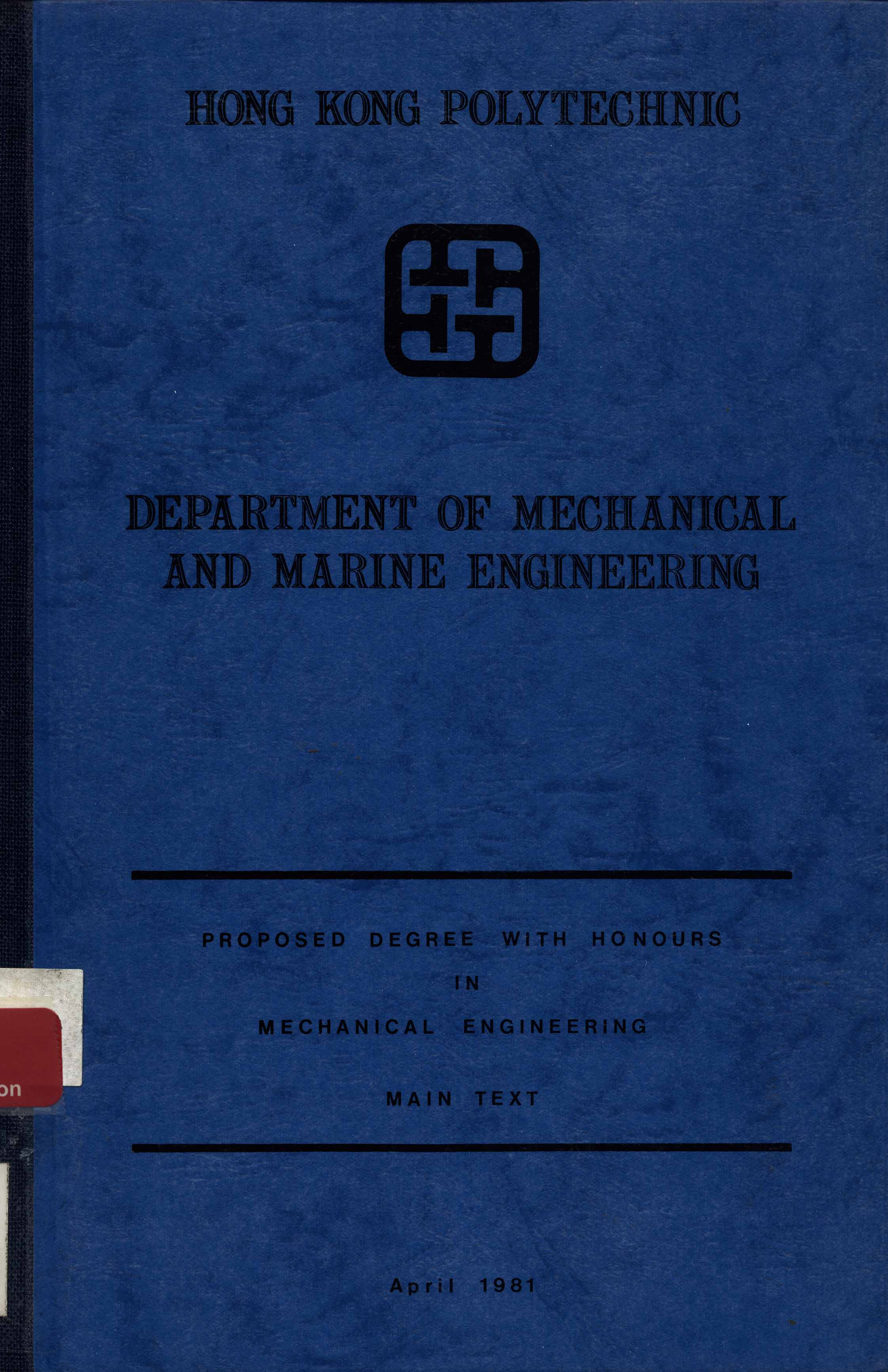 Proposed degree with honours in mechanical engineering : main text