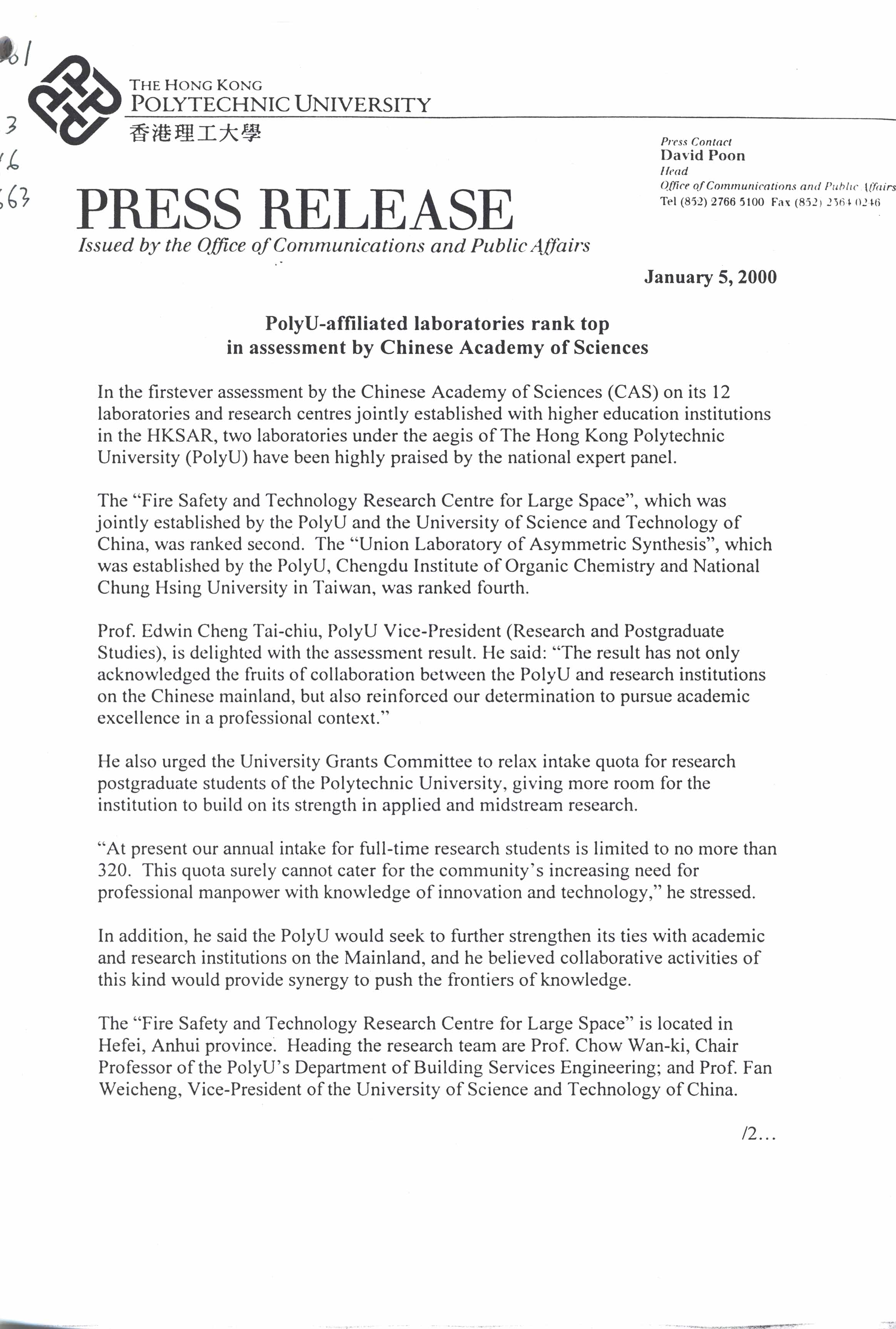 Press release [2000]