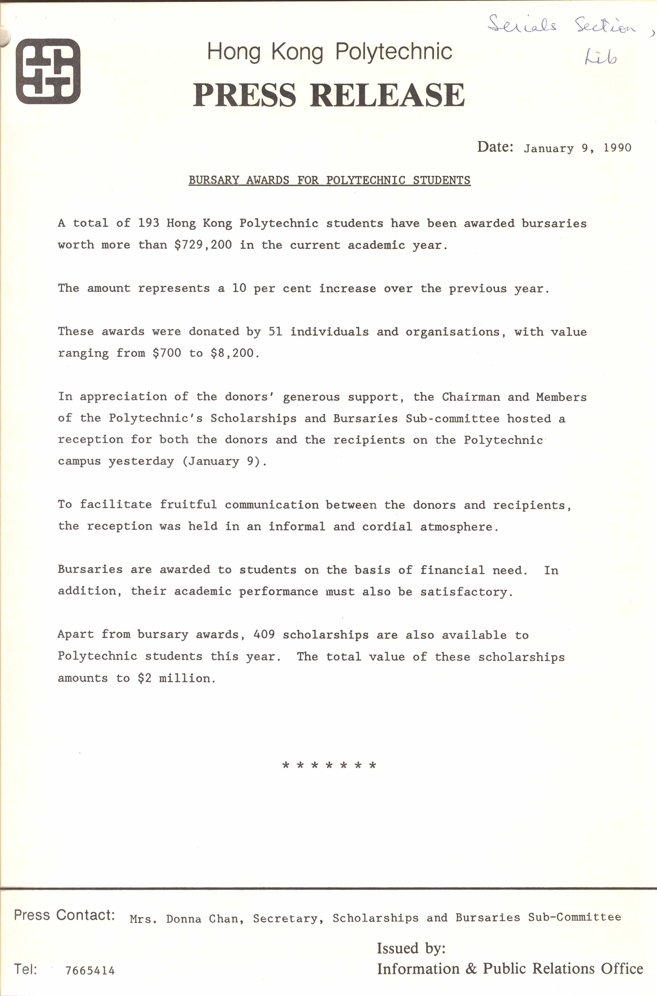 Press release [1990]